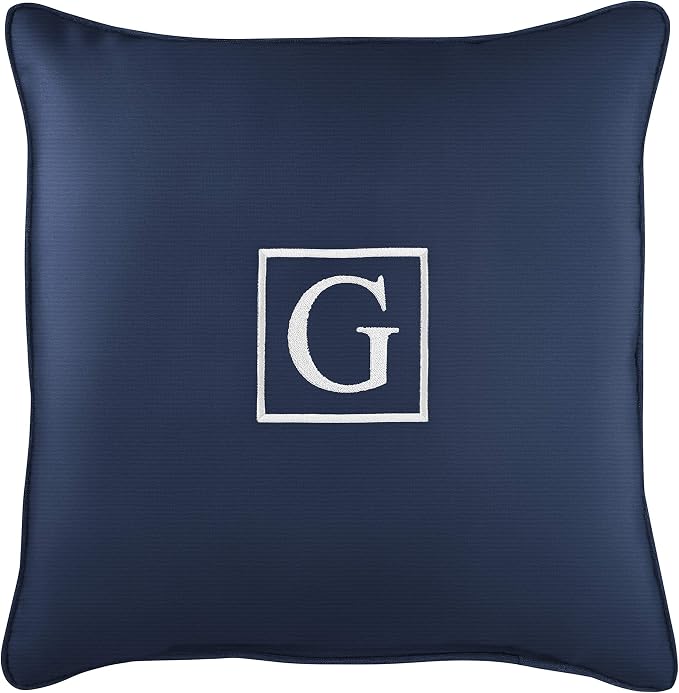 Sorra Home AMZ715911SP 18 G Embroidered Lumbar Pillow, G-Navy-13 in x 20 in, Sunbrella - Canvas Navy