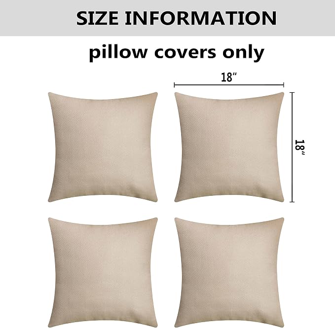 Home Brilliant Linen Pillow Covers Waterproof Outdoor Pillows for Patio Pillow Covers for Couch, 18 inch, 45 cm, 4 Pcs, Light Linen