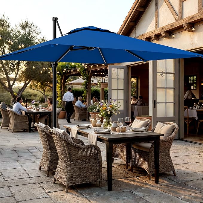 AreShark 10 X 10 FT Cantilever Patio Umbrella, 360-Degree Rotation Round Hanging Offset Umbrella with Crank, Heavy Duty Patio Umbrella for Patio, Pool, Garden, Deck, Royal Blue