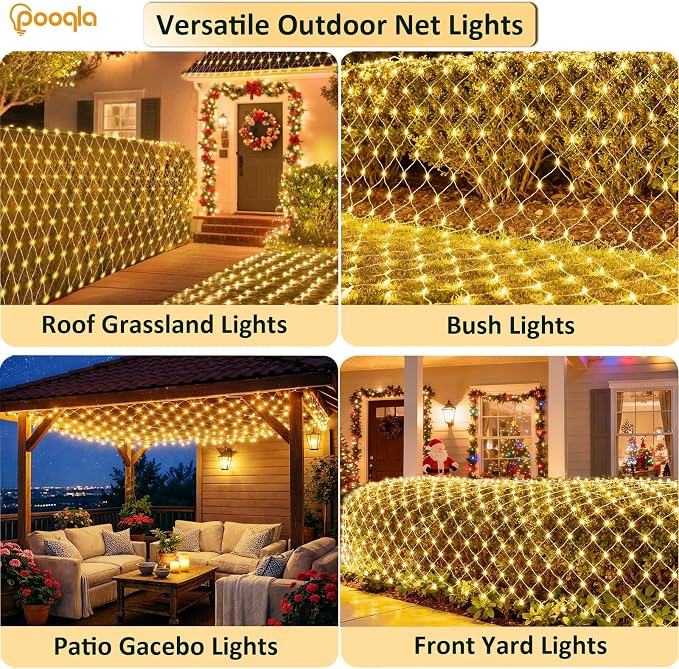Warm White Net Lights, 34.5X 5ft Christmas Lights Outdoor Clear Wire | 610 LED Large Net Mesh Lights Plug in, 8 Modes Waterproof Connectable Bushes Lights for Christmas Hedge Yard Decor