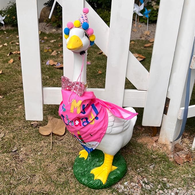 20" Porch Goose Statue Garden Decor - Large Goose Sculpture with Birthday Outfits, Indoor/Outdoor Decorations Resin Figurine, for Garden, Patio, Lawn, Gifts for Mum/Grandma