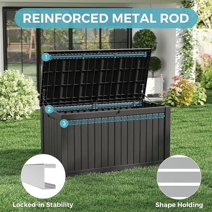 NUNU LAB 180 Gallon Outdoor Storage Box Waterproof, Outside Package Delivery Deck Boxes with Lockable Lid, Backyard Storage Bin For Garden Tools, Patio Cushions, Black