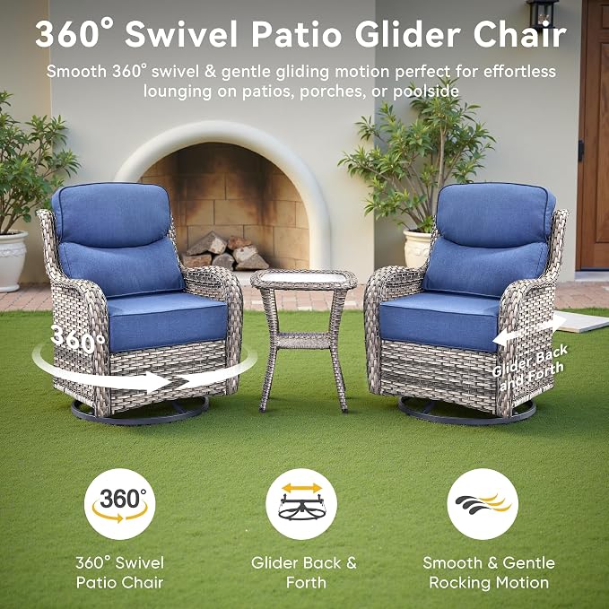 Luxury High Back Outdoor Furniture with 6-Inch Thick Cushions, Patio Furniture Set with Swivel Chairs, 8 PCS Wicker Conversation Set for Porch, Balcony, Deck and Yard