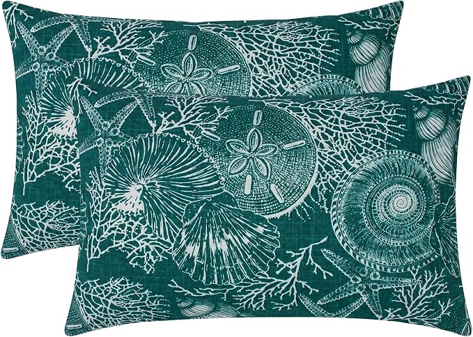 RSH DECOR: Lumbar Throw Pillows Set of 2 | 20” x 12" | All-Weather Spun Fabric | Outdoor Support Pillows for Patio Furniture | Made in USA (Saltwater Atlantic)