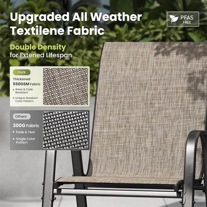 PHI VILLA 5 Piece Outdoor Dining Set, Stackable Patio Chairs & Metal Table | Textilene mesh chairs & 37'' Square Table. E-coated metal frame for patio, deck, lawn, garden. Rust-resistant, easy-clean