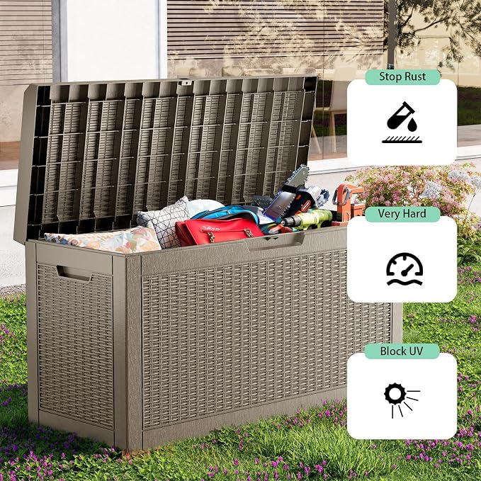 EasyUp 70 Gallon Deck Box Small Deck Box for Indoor and Outdoor,Waterproof Storage Boxs for Patio Furniture,Garden Tools,Cushions, Lockable and UV Resistant,Easy to Install(Grey)