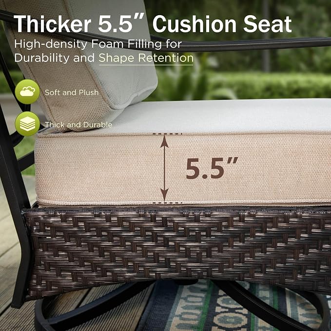 PHI VILLA Rocking Patio Sofa Chairs - 2 PCS Outdoor Rocking Armchairs, Patio Seating with High Back Deep Seat for Porch Deck Balcony
