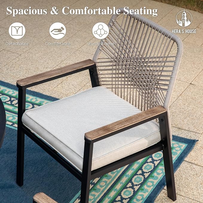HERA'S HOUSE 9pc Patio Dining Set, 57.5" Metal Table & Rattan Chairs | Square table with umbrella hole, 8 cushioned chairs. Waterproof, rust-resistant, all-weather for backyard, porch.