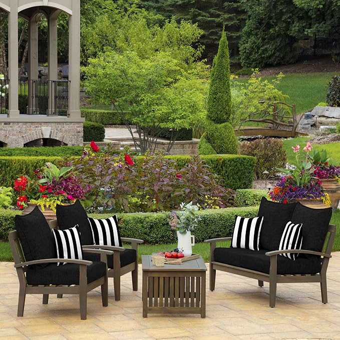 Arden Outdoor Toss Pillow, 2 Pack, 16 x 16, Rain-Proof, Fade Resistant Black Cabana Stripe