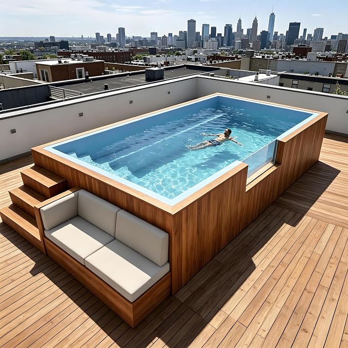 Heavy-Duty Shipping Container Swimming Pool, 20/40FT Above Ground Prefab Swimming Pool, Robust Outdoor Pool with Filter Integrated Steps for Backyard Patio Garden Adults Family Leisure Vacation Use