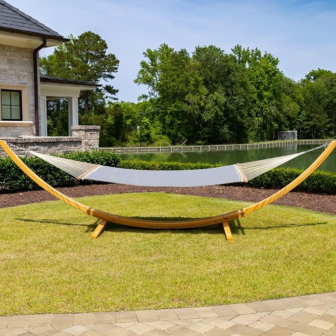 Hatteras Hammocks Large Cast Slate Sunbrella Quilted Hammock – 13 ft. x 55 in., 2-Person, 450 lb Capacity, Cumaru Spreader Bar, Zinc-Plated Hardware – Handcrafted in The USA