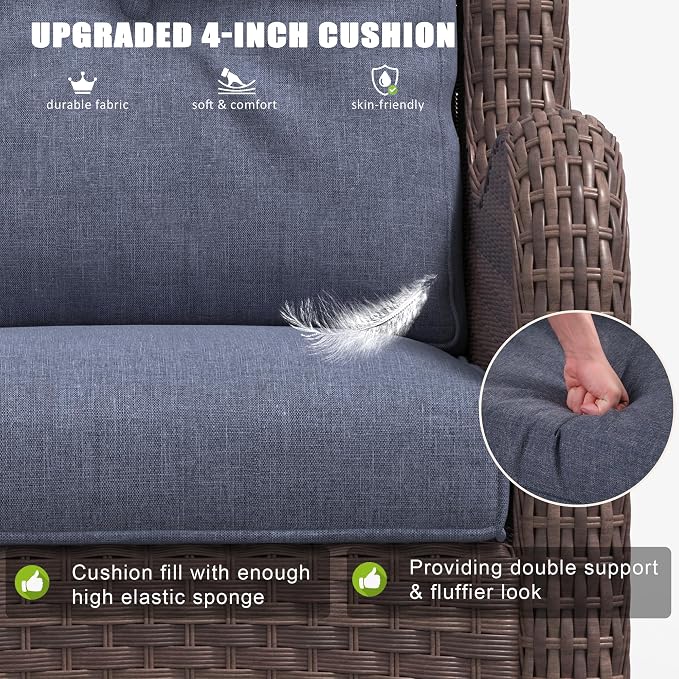 LayinSun 7 Pieces Outdoor Patio Furniture Set, Rattan Wicker Sectional Swivel Rocker Chairs Sets with Ottomans, Swivel Glider Chairs and Coffee Table