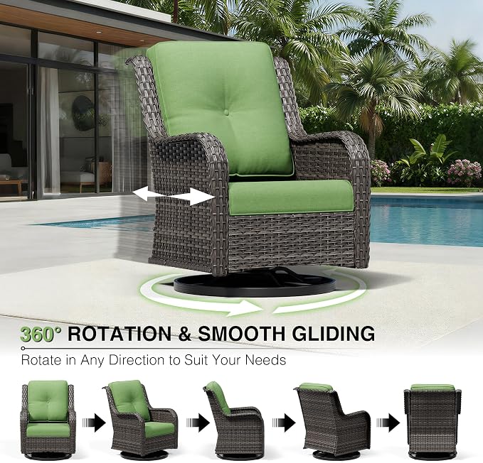 Joyside 9 Piece Wicker Patio Furniture Set, Outdoor Swivel Rocker Patio Chairs with High Back, Deep Seating, Wide Armrest, Thickened Cushions, Outdoor Furniture for Deck, Porch Use