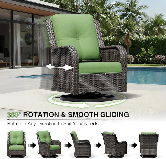 Joyside Swivel Patio Chairs Set of 2, Wicker Patio Furniture with High Back, Deep Seating, Wide Armrest, Thickened Cushions, Outdoor Rattan Furniture for Deck, Porch Use