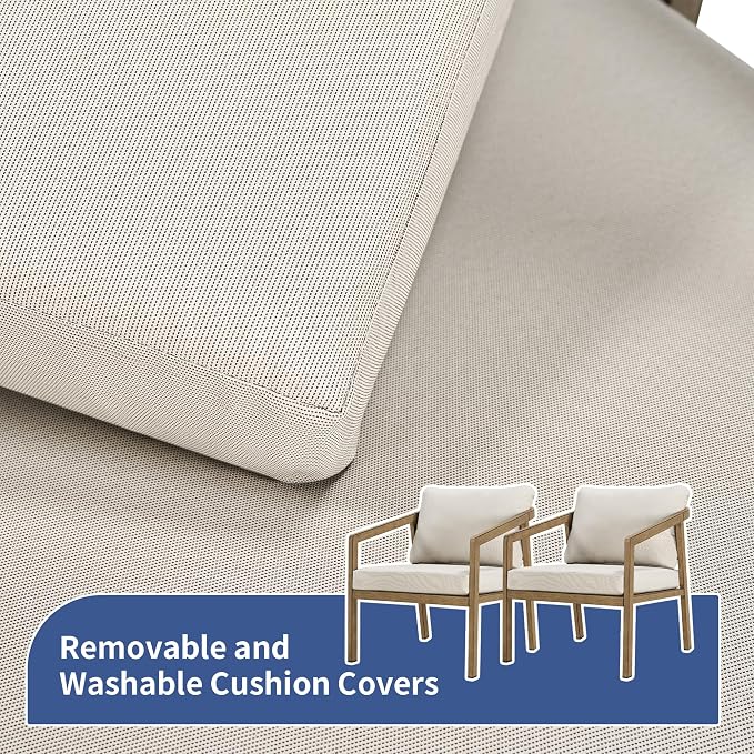 Patio Sofa Chairs Set of 2, Never-Rust Aluminum Outdoor Club Chairs with Washable Thick Cushions, All-Weather Modern Armchair Set for Porch, Deck, Garden, Backyard (Brown+Beige)