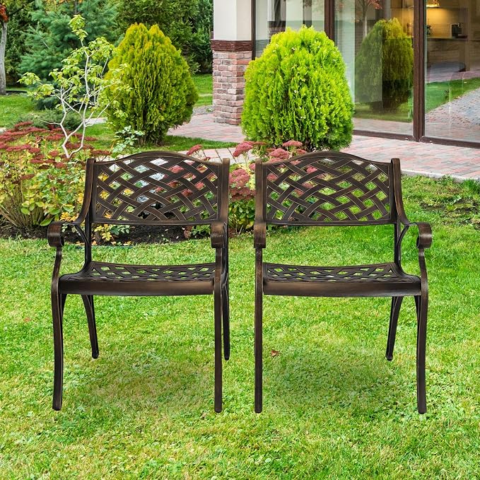 Patio Dinning Set Weather Resistant Cast Aluminum Patio Furniture Set with Umbrella Hole, Bistro Dining Set for Garden (42" x 42" Table D and 4 Chairs Bronze, 5 Pieces)