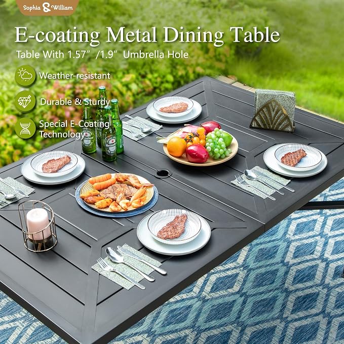 Sophia & William Outdoor Dining Set - 7 Piece Patio Set with Swivel Chairs & 64" Metal Table for Garden & Pool - All Weather Blue