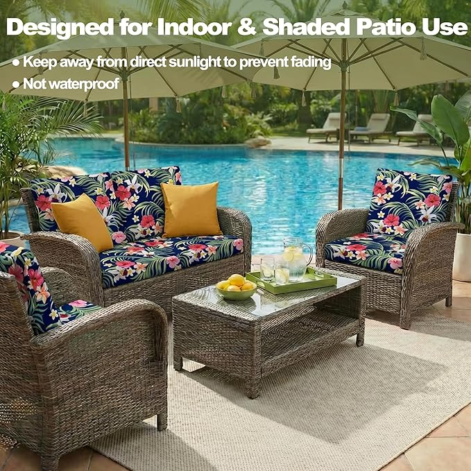 CALBODE 12 Pcs Stretch Outdoor Seat Cushion Covers, Washable Chair Seat Cover for Patio Furniture Cushions Soft Indoor and Outdoor Couch Cover Replacement (Tropical Floral,Black, Cover Only)