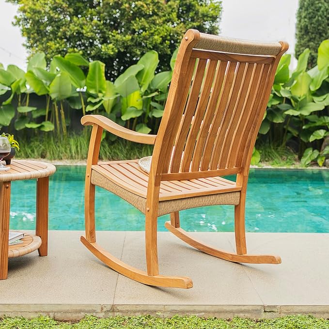 Cambridge Casual Marrakesh Teak Wood 3-Piece Rocking Conversation Set with Honey Twist Wicker