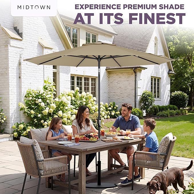 Midtown Umbrellas – The Swilt 10 Ft Patio Umbrellas with 360° Swivel & Tilt Mechanism, 8 Fiberglass Ribs & Terylast Polyester Fabric for Backyard, Deck, Pool & Cafes - Chestnut Canopy, Black Pole