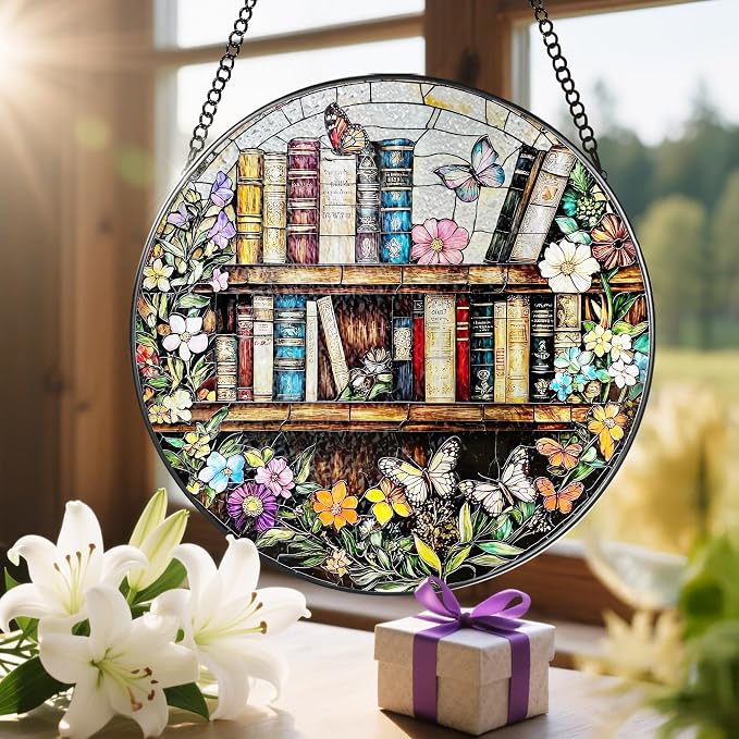8'' Stained Glass Suncatcher Ornament, Stained Glass Window Hanging, Sun Catchers for Windows Hanging Ornaments, Window Decor | Book Club Gift, Fantasy Book Lover Gift, Reader Gifts