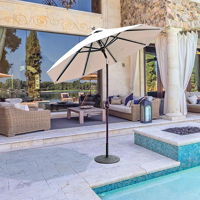 Galtech Octagon Patio Umbrella 7.5 FT Market with Deluxe Auto Tilt Mechanism, Outdoor Umbrella for Deck Pool Backyard (7.5-FT Antique Bronze Frame Sunbrella: Cocoa)
