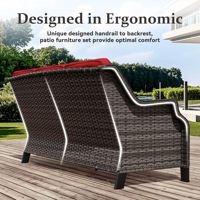 Outdoor Patio Sofa Wicker 3 Seater Sofa, Rattan Couch with Deep Seat and Olefin Cushions, High Backrest, All-Weather for Balcony, Deck, Backyard