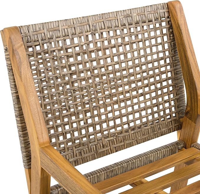 Christopher Knight Home Pelham Wooden Patio Dining Set for 4, Acacia Wood Outdoor Dining Table Set for 4, 5 Piece Outdoor Dining Set with Round Table and Armchair with Seat Cushion, Teak+Grey