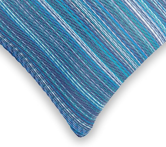 Fab Habitat Outdoor Premium Recycled Plastic Pillow - Waterproof, Fade Resistant - Striped - Patio, Porch, Deck, Balcony - Cancun - Indigo - 16.5" x 16.5"