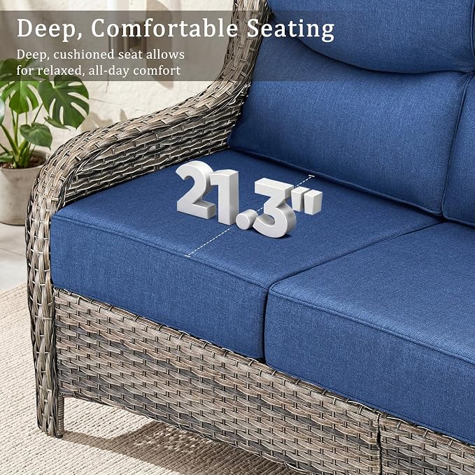 Luxury 6" Thick Cushion 11 Pieces Wicker Patio Furniture Set with High Back Swivel Rocker Chairs of 4, Outdoor Conversation Set with Patio Couch for Deck Porch Yard and Poolside