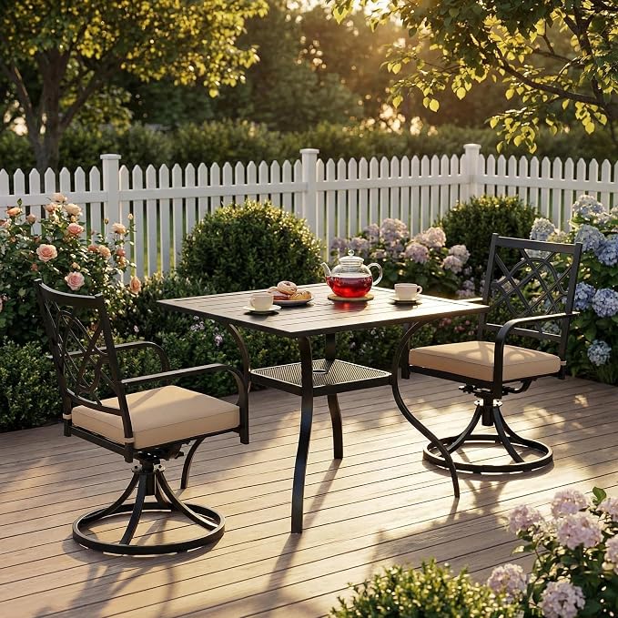 Oakcloud Outdoor Metal Swivel Dining Chairs, Strong Capacity Patio Chairs Set of 2, Patio Dining Chair Patio Furniture with Cushion for Garden, Backyard, Bistro, Black