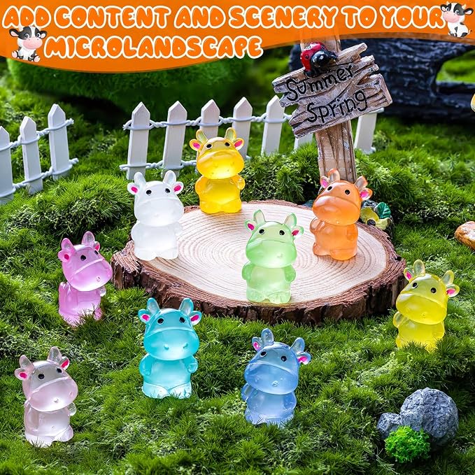 40PCS Luminous Mini Resin Cows Figurines, Mini Cows for Micro Garden | Cute Cow Figurines Glow in The Dark, Mini Cows for Micro Garden Landscape Dollhouse Ornamet Aquarium Cake Topper DIY