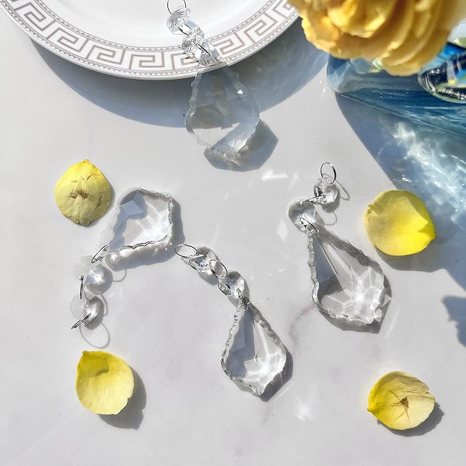 20pcs Crystal Chandelier Prism Pendant, 50mm Suncatchers Hanging Crystals | Clear Maple Leaf Crystal Sun Catcher Beads for Chandelier Christmas Tree Decoration