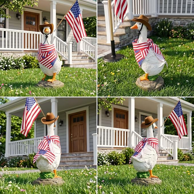 12" Real Farm Porch Goose Statue, Resin Yard Duck, Whimsical Outdoor Decor, Perfect for Garden, Patio, Backyard - Durable & Weather-Resistant, Accessorize with Cowboy Hat and Funny Scarf