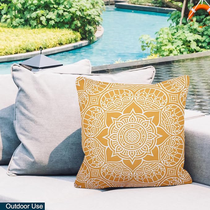 COZY TRENDS Decorative Indoor Outdoor Waterproof Throw Pillows with Inserts - Stylish Comfort for Your Patio Furniture, Garden Chairs, or Indoor Décor 18x18 Inches | Set of 2 (Mustard)