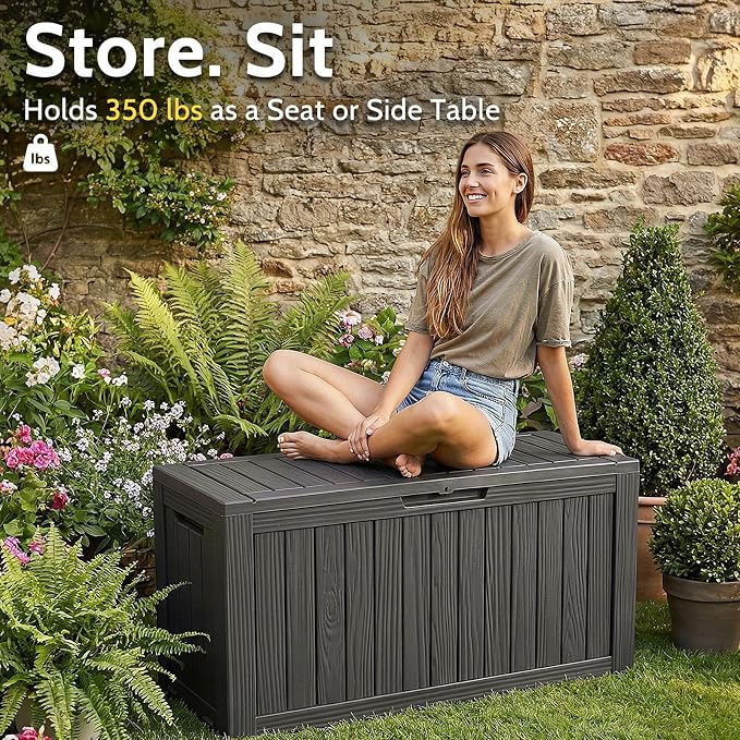 Deck Box Outdoor Storage Box Waterproof Large Resin Deck Box Indoor Outdoor Lockable Storage Container for Patio Furniture Cushions Garden Tools