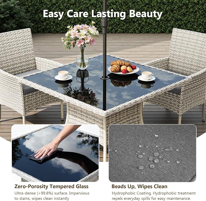 Outdoor Dining Set, 15-Piece Patio Furniture Set with Tempered Glass Table and 12 Cushioned Chairs, Dual-Strand Wicker Rattan, Balcony Furniture for Backyard, Garden, Deck,– Gray