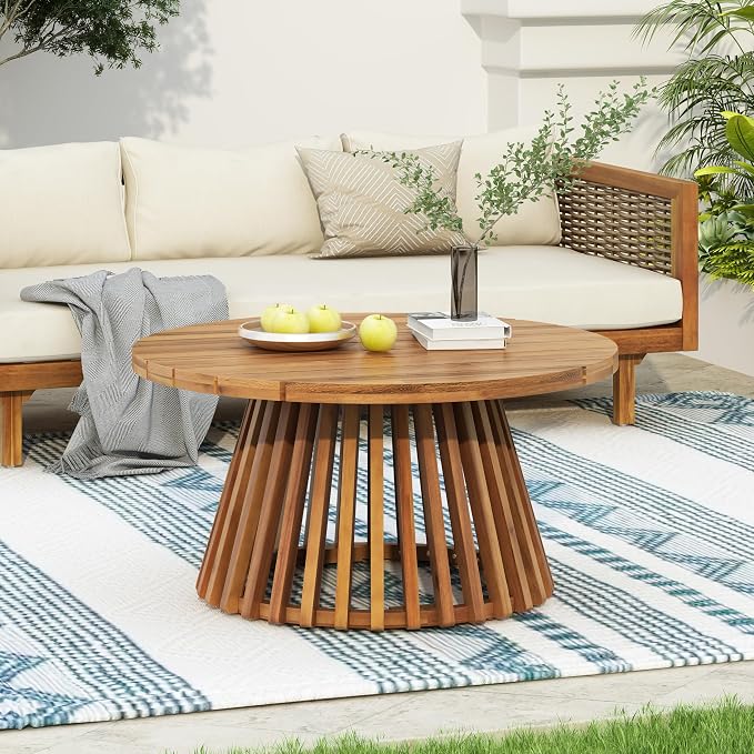 Christopher Knight Home Claremont Patio Sofa and Coffee Table Set, 2 Piece Outdoor Patio Furniture Set with Cushion, Acacia Wood 3 Seater Outdoor Sofa Daybed and Coffee Table Set, Teak+Light Green