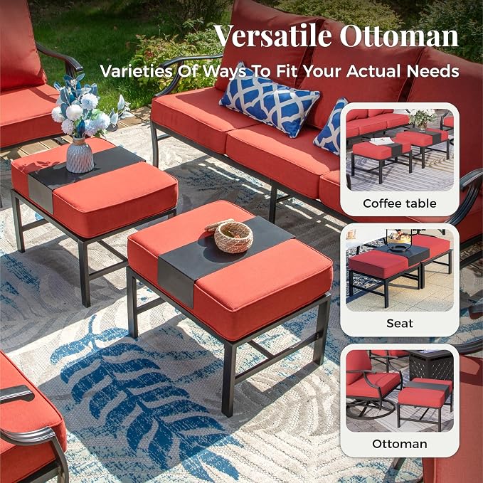 MIXPATIO Patio Furniture Set 5 pcs, Outdoor Patio Furniture, 3-Seat Sofa, 2 Single Chairs, 2 Ottomans and 5.75" Extra Thick Cushion, Patio Conversation Set for Garden Backyard Deck,Red