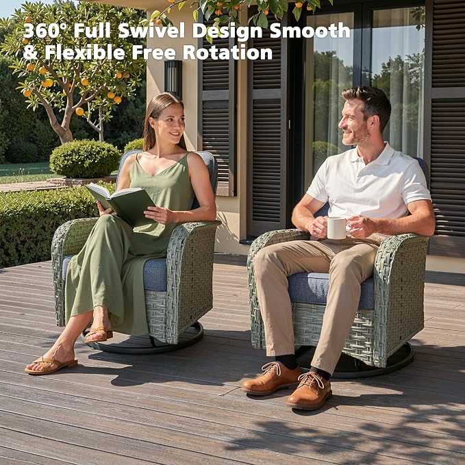CAODOC 11-Piece Outdoor Sectional Sofa Set w/ 54" Fire Pit – L-Shaped Wicker Patio Furniture, Deep Seating & Swivel Rockers,Light Blue