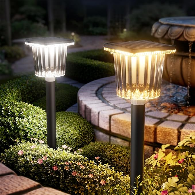 Super Bright Solar Outdoor Lights for Pathway Powered 2 Pack,Adjustable Warm&Cool White,Waterproof IP65 Solar Garden Decor Landscape Lighting Outside for Front Yard/Patio/Walkway/Driveway/Lawn Light
