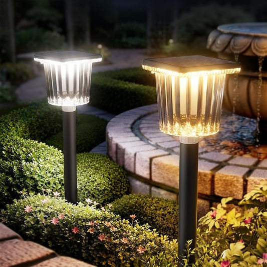 Upgraded Solar Lights Outdoor Waterproof 6 Pack, Adjustable Warm&Cool White, Pathway Lights Solar Powered Garden Decor Landscape Lighting Outside for Front Yard/Patio/Walkway/Driveway/Lawn/Path Light