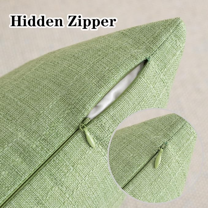 Kevin Textile Outdoor Waterproof 24”x24” Pillow Covers 2 Pack, Sage Green | Water Resistant, Soft Faux Linen-cotton Yarn-dyed Woven Texture Throw Pillow Covers for Tent Patio Garden Couch Sofa