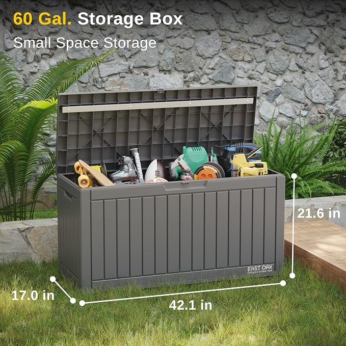 EAST OAK 120 Gallon Deck Box & 60 Gallon Deck Box, Outdoor Storage Box with Padlock for Patio Furniture, Patio Cushions, Gardening Tools, Pool Supplies, Waterproof and UV Resistant Resin, Grey