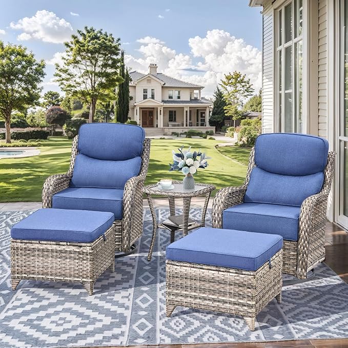 HUMMUH 9 Pieces Wicker Outdoor Furniture Set 6-inch Cushions High Back Patio Sofa Swivel Rocker Chairs Set of 2 with Coffee Table for Porch,Deck,Backyard