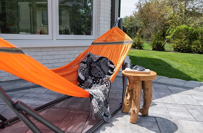 Best Home Fashion Portable Hammock with Collapsible Steel Stand, 600 lbs Capacity, No Tools Assembly, Carrying Bag Included, Perfect for Indoor Outdoor Backyard Patio Camping Beach, 2 Person, Orange