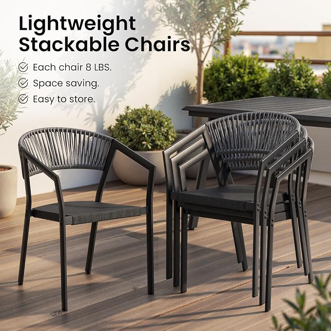 13-Piece Aluminum Outdoor Patio Dining Set with 12 Stackable Wicker Chairs | 116" Rectangular Outdoor Dining Table Weather Resistant Grey Barrel Chairs for Backyard, Deck, Poolside
