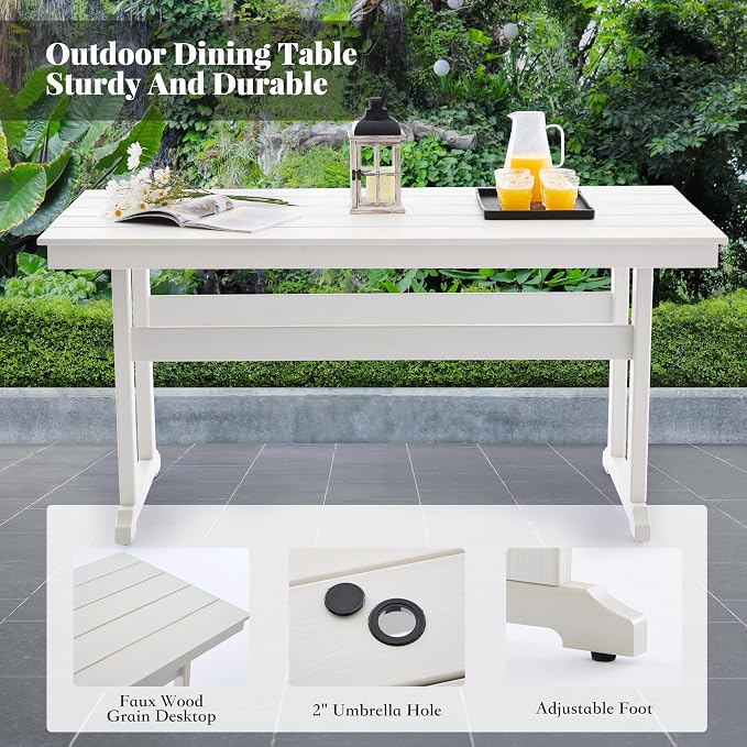 HDPE Dining Table Set for 10,12-Piece Outdoor Table and Chairs Include 10 Dining Chairs and 2 Pcs 62.5" Patio Dining Table with Umbrella Hole (White)