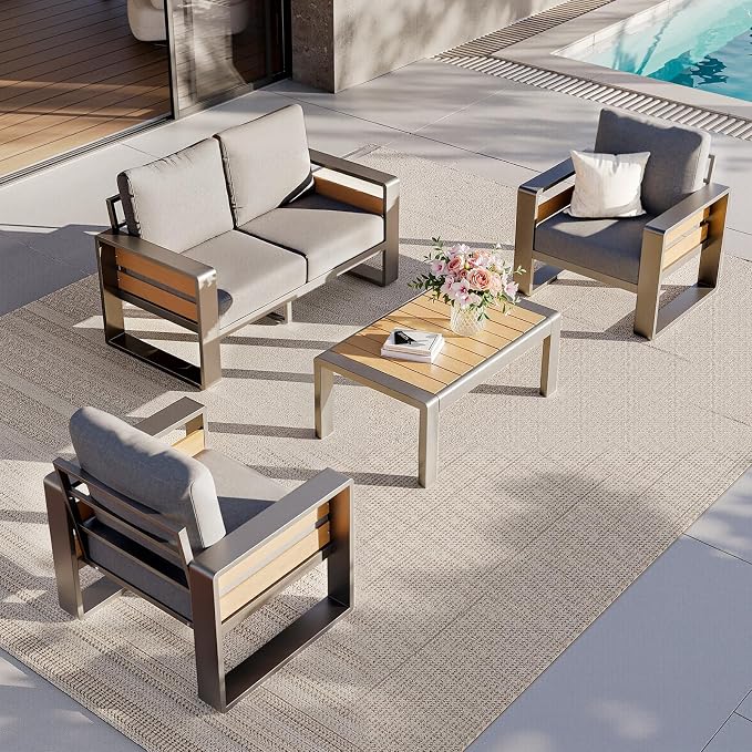 Aoxun Aluminum Outdoor Patio Furniture Set, Coffee Table ×1, Dark Grey & Dark Grey