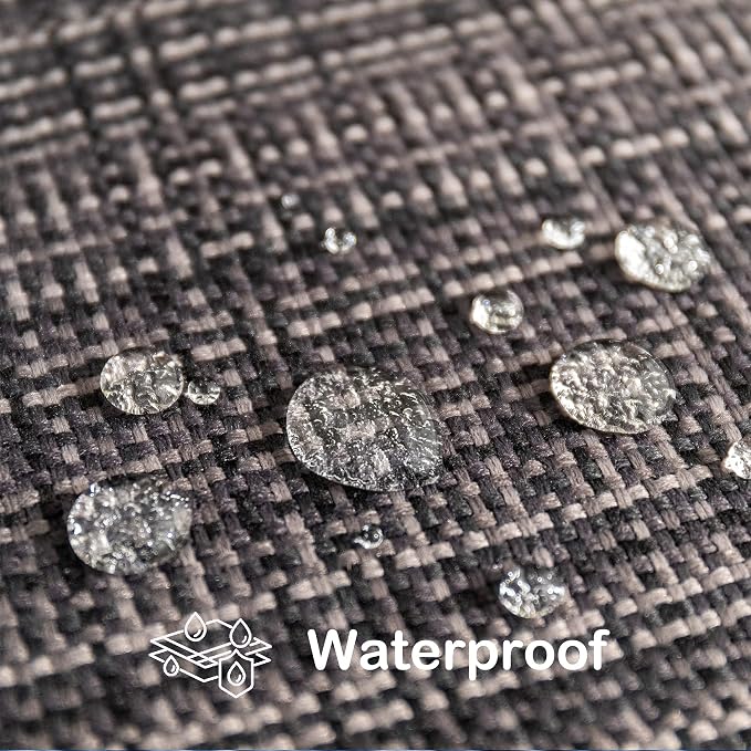 Kevin Textile Outdoor Waterproof 16x16 Inch Pillow Covers 2 Pack, Black | Water Resistant, Faux Linen Yarn-dyed, Woven Texture Throw Pillow Covers for Tent Patio Garden Couch Sofa